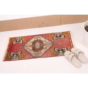 Vintage Turkish Small Rug 1.3x2.9 ft, <b>Red</b> <b>Wool</b> Rug - Product Image 1