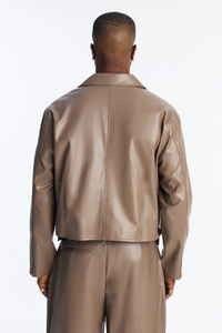 Vestes en cuir unisexes décontractées de couleur unie, personnalisables en gros, pour l'hiver, écologiques, coupe-vent, style streetwear, nouvelles, élégantes et confortables - Product Image 4