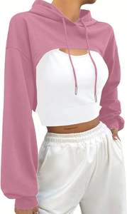 New Arrival Trendy Style Drop-shoulder Hoodies for <b>Woman</b> Drawstring OEM Print Oversize Hooded Long Sleeve Crop <b>Top</b> Sweatshirts - Product Image 6