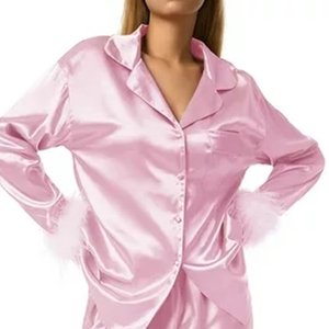 Moda recién llegados ropa de dormir estampada transpirable dos piezas pijamas de seda de manga larga para mujeres vestido cómodo con botones - Product Image 6