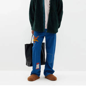 กางเกงผ้าขนแกะสำหรับผู้ชายกางเกงผ้าขนแกะสีฟ้าสำหรับใส่กลางแจ้งงานปักโลโก้ตามสั่ง - Product Image 4