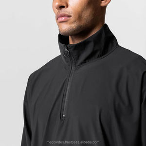 Sweat-Shirt de sport pour homme, imperméable, poche, demi-fermeture éclair, sweat à capuche, léger, doux, noir, coupe-vent - Product Image 4