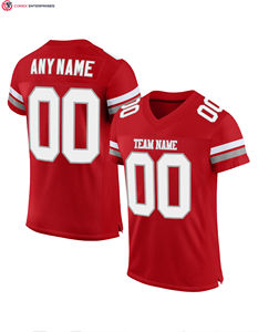 Maillots de football cousus personnalisés en gros respirant Streetwear rétro maillots de football américain rouges - Product Image 2