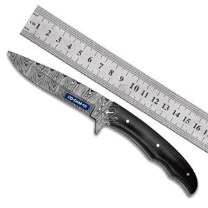 DD-DAM-130 couteau de chasse fait main de haute qualité lame en acier damas manche en corne de buffle gravé au Laser gaine en cuir produit OEM - Product Image 2