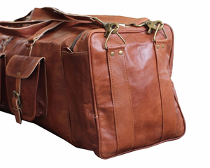 กระเป๋าดัฟเฟิลกระเป๋าเดินทางทำมือหนังแท้สีน้ำตาลสำหรับผู้ชายกระเป๋าค้างคืนสำหรับใส่ไปยิมวินเทจ - Product Image 2
