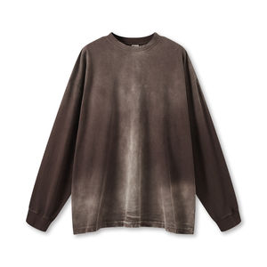 Logotipo personalizado Nueva moda corbata teñida gradiente mono lavado camisetas ropa vintage retro sol se desvaneció Camiseta de manga larga de gran tamaño - Product Image 3