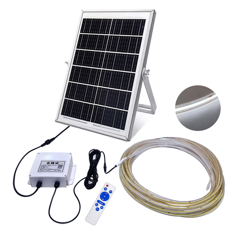 Solar COB LED Strip Light 10-50M 6000K Daylight IP66 PVC Rope Lighting Remote Dimmable Garden