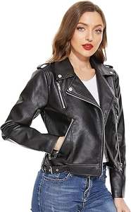 Veste en similicuir vegan pour femme, fermeture éclair, respirante, style motard, hiver, motif uni, aspect peau de mouton, polyester, devant - Product Image 4