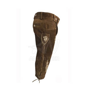 Pantalones cortos alemanes Lederhosen de alta calidad para hombre, disfraz bávaro Oktoberfest marrón antiguo 100%, pantalones cortos de cuero de ante de vaca genuino - Product Image 5