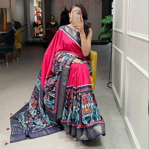 Zahmetsiz zarafet sari, Patola ve folyo baskı kumaş dol ipek sari iş mükemmel karışımı ile gardırop yükseltme
