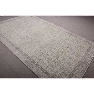 Alfombra Vintage, Alfombra Turca de 5,7x9,6 pies, Alfombra de Lana Blanca Abstracta - Product Image 4