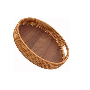 Vente chaude Hôtels et Restaurants Plateau de serveur Plateau de service en bois de rotin Forme arrondie Qualité standard élevée - Product Image 5