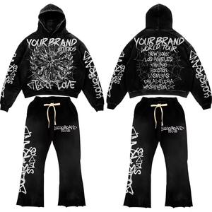 Ensemble survêtement et sweat-shirt surdimensionné personnalisé, lourd, délavé à l'acide, avec impression sérigraphique, broderie sur les manches, effet usé - Product Image 3