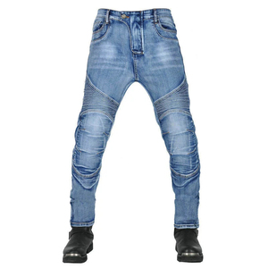 Pantalones vaqueros de moto de mezclilla transpirables de color azul sólido con protección CE para rodillas reforzadas Característica de secado rápido - Product Image 2