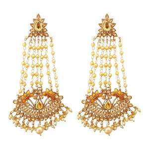 Kriaa Brown Boucles d'oreilles pendantes en perles plaquées or avec pierre autrichienne Bijoux fins 1312952D - Product Image 1