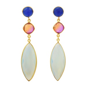 Top vente 925 argent Sterling bleu Royal Hydro Doublet et boucles d'oreilles en opale blanche bijoux de mode - Product Image 4