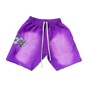 Pantalones cortos deportivos de verano de felpa francesa Vintage para hombre, dobladillo crudo, logotipo personalizado, estampado de pantalla en blanco desgastado, algodón informal para gimnasio - Product Image 3