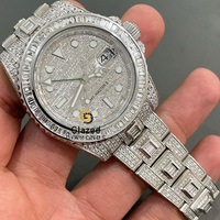 Jam Tangan Mekanik Otomatis Klasik Elegan Gaya Hip Hop Dial Kaca Menawan Casing Baja Tahan Karat Analog Tanggal Hari 41mm