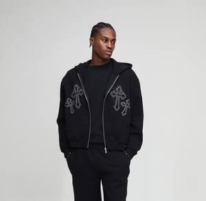 Strass personnalisé 100% coton hommes survêtement Baggy pantalons de survêtement à capuche ensembles de jogger survêtements lourds fabriqués - Product Image 2