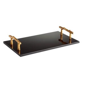 Vente chaude Forme Rectangulaire Doux Plateau De Service Vaisselle Décor Brillant Finition Métal Poignées Marbre Plateau De Service - Product Image 1