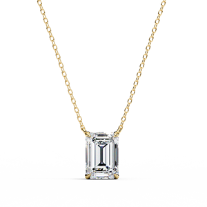 Collier à pendentif en diamant de laboratoire taille émeraude en or jaune 14 carats pendentif solitaire à quatre griffes avec chaîne en or - Product Image 1