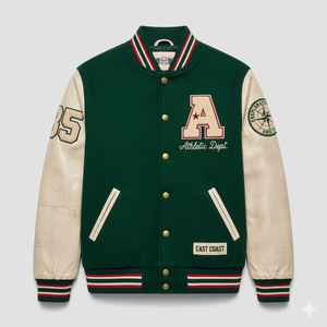 Veste universitaire slim fit pour homme, mélange de laine, manches en cuir vegan, patch en chenille personnalisé, veste bomber letterman, vente en gros - Product Image 1