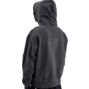 Sudadera con Capucha Extra Grande para Hombre, de Algodón 100%, Gruesa, con Bordado Desgastado, Hombros Caídos, Fabricada a Medida - Product Image 4