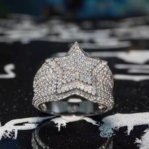 Bague étoile sertie de diamants de qualité supérieure, en argent sterling plaqué or, diamant moissanite VVS, bijoux hip-hop, coupe ronde, fournisseur en gros - Product Image 3