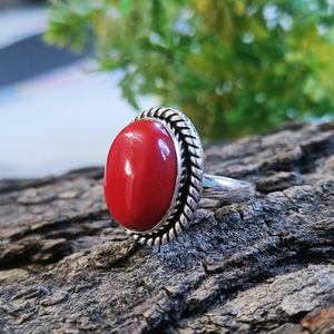 Anillo de piedras preciosas de Coral rojo, anillo de compromiso de boda de estilo bohemio hecho a mano de Plata de Ley 925 para mujer - Product Image 3