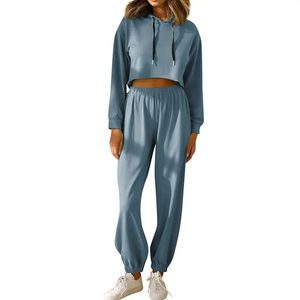 Ensemble de survêtement élégant avec logo personnalisé, taille plus, hauts courts à épaules tombantes, sweats à capuche, jogging, ensemble 2 pièces pour femmes - Product Image 4