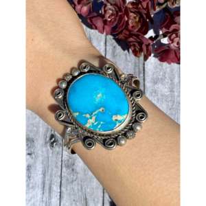 Damian Cotton Kingman Turquoise & Sterling <b>Silver</b> <b>Cuff</b> <b>Bracelet</b> Fashionable Kingman Turquoise Sterling <b>Silver</b> <b>Cuff</b> for Men Women - Product Image 2