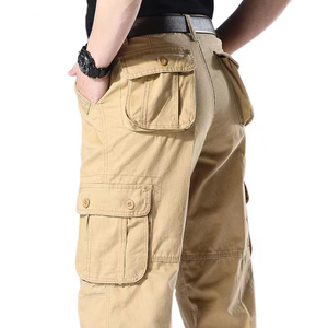 100% Cotton <b>Men's</b> Casual <b>Baggy</b> Cargo Pants Elastic Waist Plus Size Straight Pants Tactical Hiking Multi-pocket Work Pants <b>Men</b> - Product Image 3