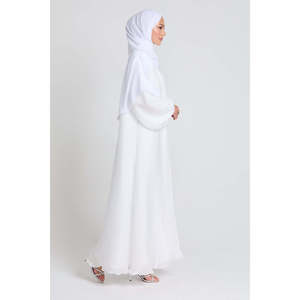 Abaya ouverte de luxe en organza blanc royal clair de lune Vêtements et accessoires traditionnels musulmans - Product Image 2