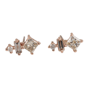 Boucles d'oreilles clous vintage en or rose 14 carats avec diamant naturel taille coussin, bijoux raffinés pour fêtes et cadeaux - Product Image 5
