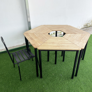 Ensemble de 6 tables trapézoïdales, design moderne, en bois de caoutchouc avec pieds en fer, style Lego, HBLG039 - Product Image 4