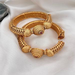 Elegant Gold Plated Kada Bangles <b>Set</b> with Carving Design for Women Girls for Wedding and Reception - Product Image 6