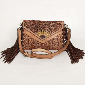 Bolso cruzado de cuero con girasol occidental, monedero de lujo para mujer con estampado floral tallado personalizado para todas las estaciones - Product Image 5