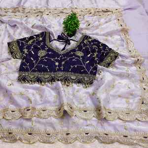 Sari en soie à broderies, best-seller, pour femmes, avec bordure lourde et travail de découpe, disponible dans toutes les tailles. - Product Image 2