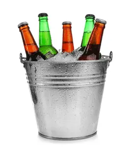 Wholesale Cheap Price High Quality Stainless Steel Line Design Ice Bucket With Handle For Home Bar And Outdoor Parties