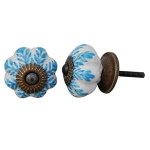 Perillas de cerámica hechas a mano al por mayor diseño de hoja blanca azul perilla de gabinete tiradores de cajón manijas de puerta fabricante de Hardware lote a granel - Product Image 2