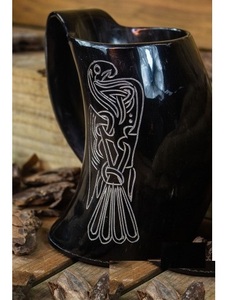Tasse en corne Tasse à bière Viking de qualité avec poignée en bois Technique polie Beauté naturelle - Product Image 2