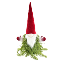 Gnomo Navideño Artificial con Gorro de Terciopelo Rojo, Detalles Verdes y Barba Blanca de 45 cm, Decoración Navideña, Suministro al por Mayor
