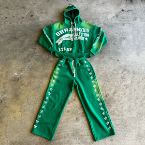 Fabricante apliques parche pesado algodón francés Terry ácido lavado recortado cremallera chaqueta Streetwear pantalones de chándal chándales - Product Image 1