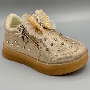 Cô Gái Long Lanh Rhinestone Sneakers Với Bướm Bow Lấp Lánh Trẻ Mới Biết Đi Giày Giản Dị Với Side Dây Kéo - Product Image 2