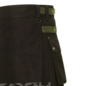 Kilt utilitario de algodón negro con correas ajustables con bolsillos tácticos duraderos Kilt negro Highland Cargo para un estilo versátil todos los días - Product Image 6