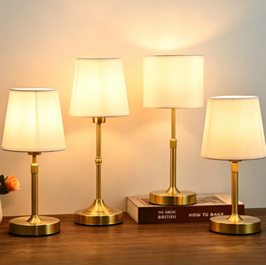 Lampada da <span class=keywords><strong>Tavolo</strong></span> Moderna GoldenLed, Batteria Ricaricabile, Paralume in Tessuto di <span class=keywords><strong>Rattan</strong></span> Sostituibile, Corpo Flessibile in Ferro, Lampada Decorativa per Matrimoni - Product Image 1