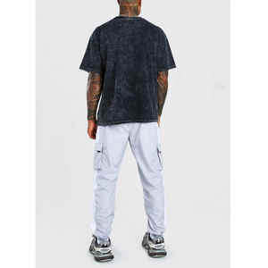 Camisetas de hombre de lavado ácido de manga corta Vintage de moda 100% algodón cuello redondo en blanco OEM ODM Etiqueta Privada suministro de fábrica a granel - Product Image 6