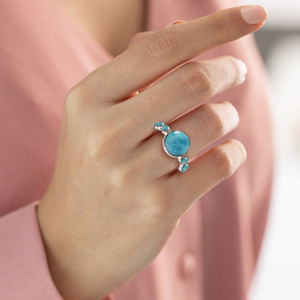Nouvelle Collection Solide Fine Jewelry Unique 925 Sterling Silver Party Wear Ring Natural Blue Larimar Cabochon Gemstone pour les mariages - Product Image 2
