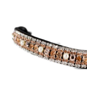 Nuevo diseño, perlas doradas y cristales, banda decorativa para cejas de caballo de cuero inglés negro en todos los tamaños personalizados, formas y colores - Product Image 6