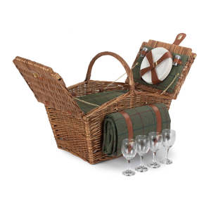 Elegant 4-Person Green Tweed Fitted Picnic <b>Basket</b> for Outdoor Dinners and Picnics - Product Image 5